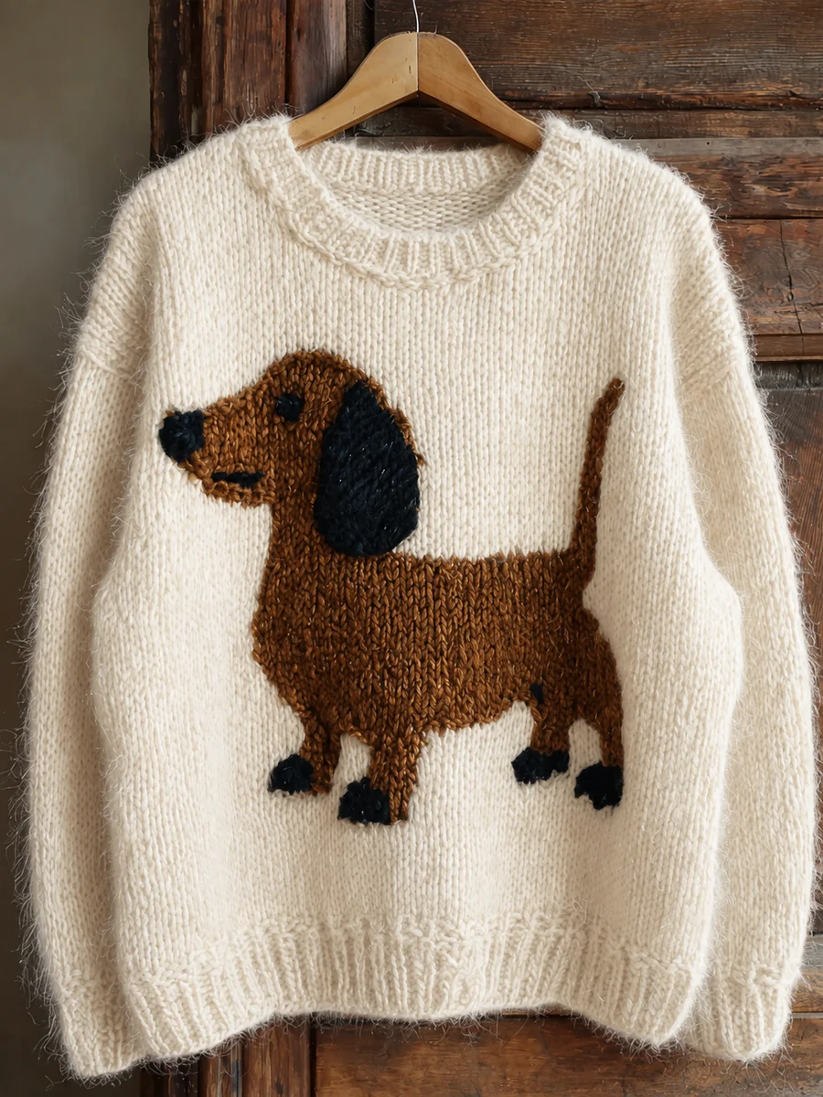 Lovely Dachshund Knit Cozy Fuzzy Sweater