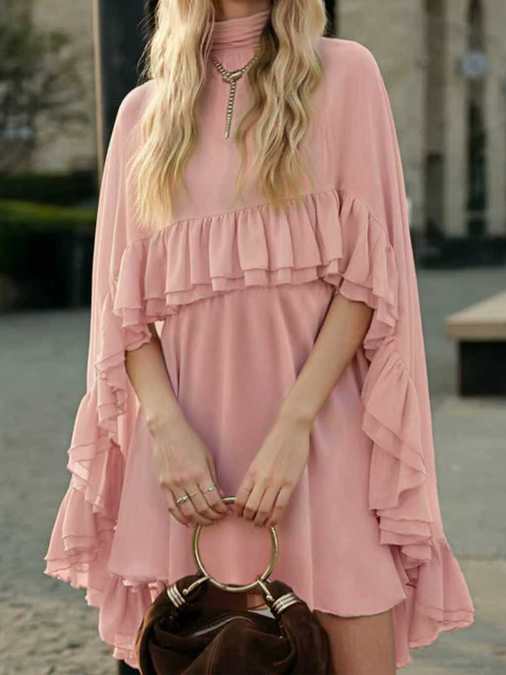 Elegant Chiffon Dress Fashion Inner Match Strap Two-Piece Set