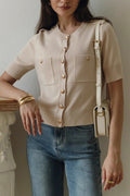 Short Sleeve Pocket Button Knit Cardigan
