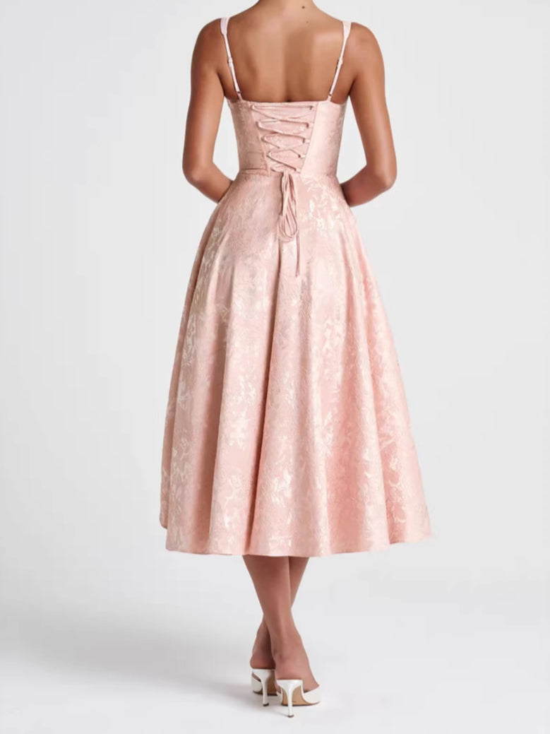 Strap Jacquard Dress High-End Evening Dress Spring/Summer Elegance Sleeveless Backless Waist Trimming Design Long Dress