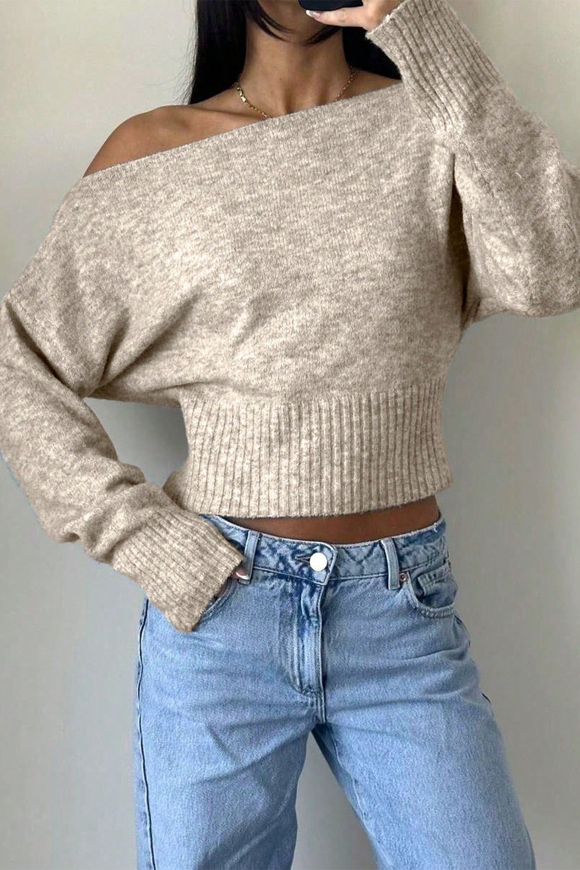 Off Shoulder Cropped Sweater