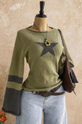 Star Graphic Bell Sleeve Boat Neck Sweater