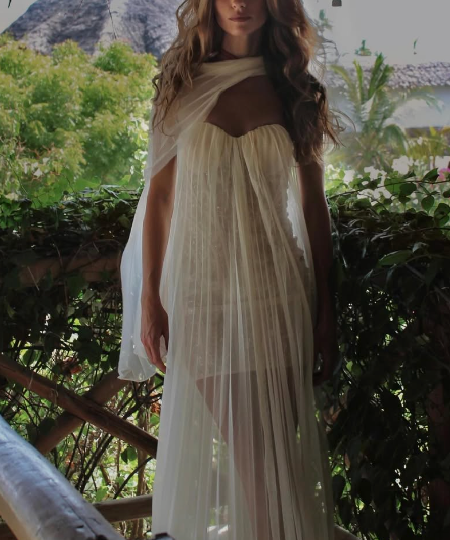 White Pleated One-Shoulder Maxi Dress