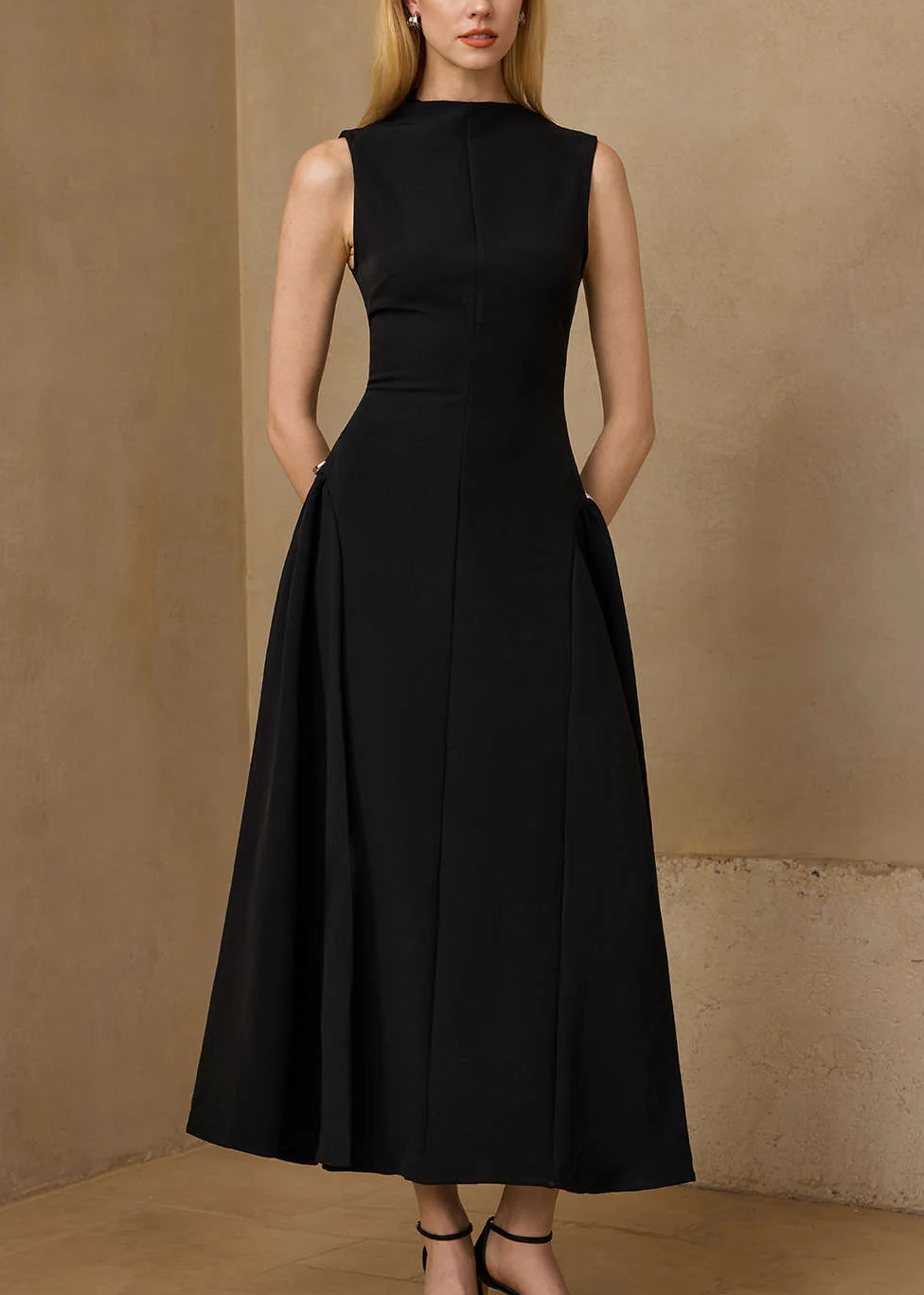Black Cap Sleeve Draped Maxi Dress