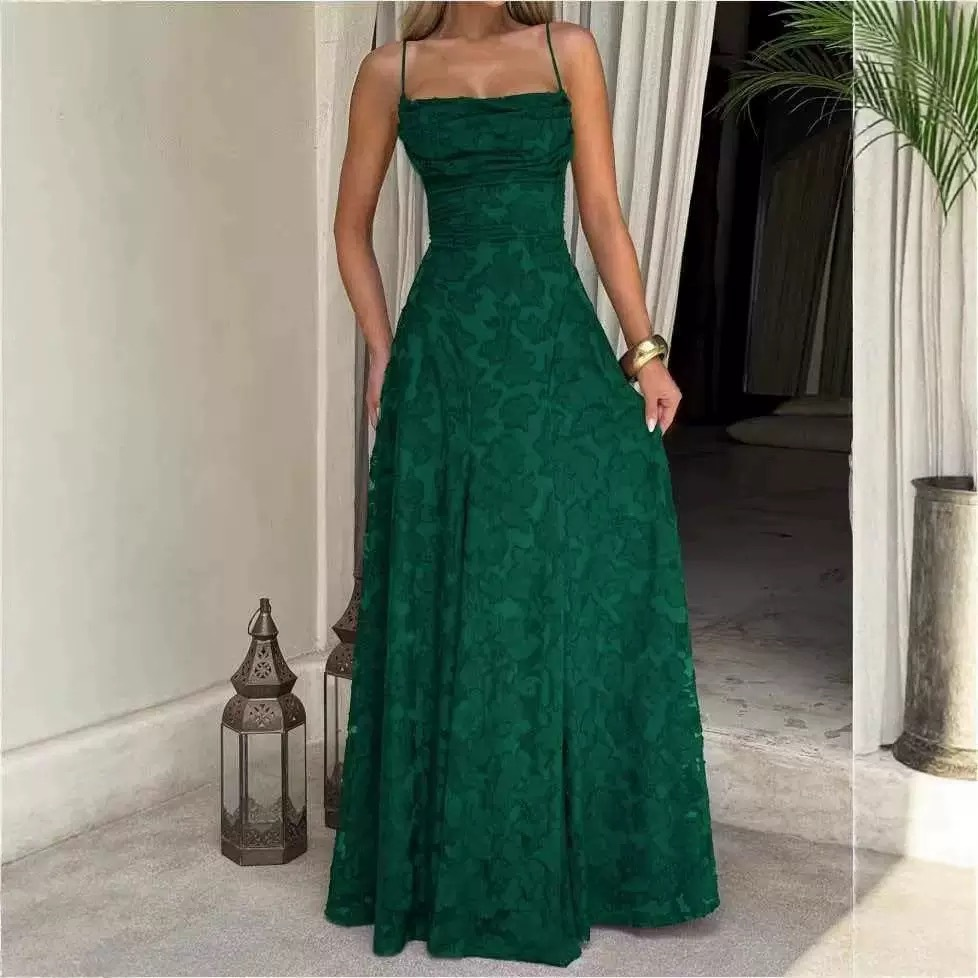 Thin straps jarquard maxi dress