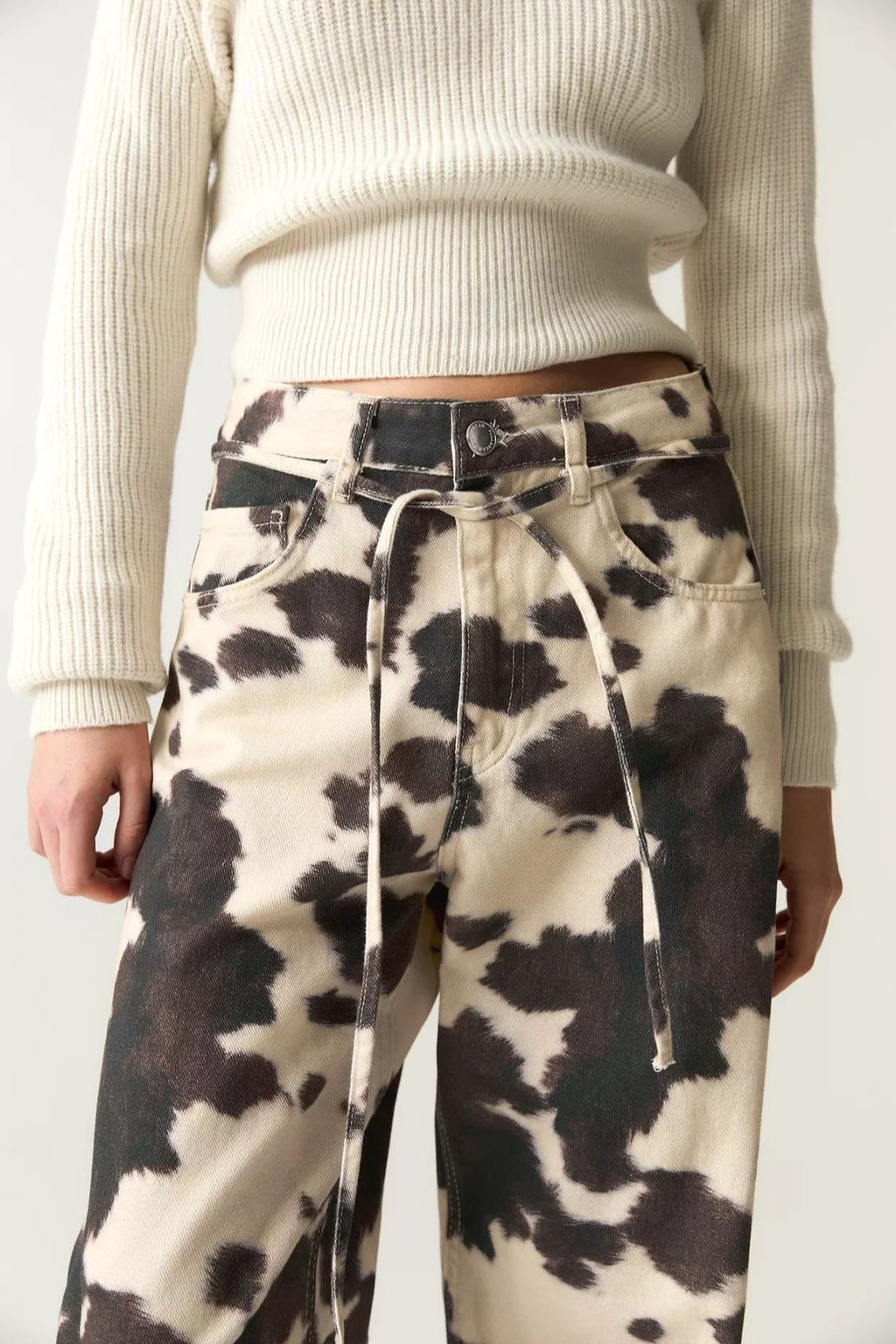 Cow Print Straight Leg Denim Pants
