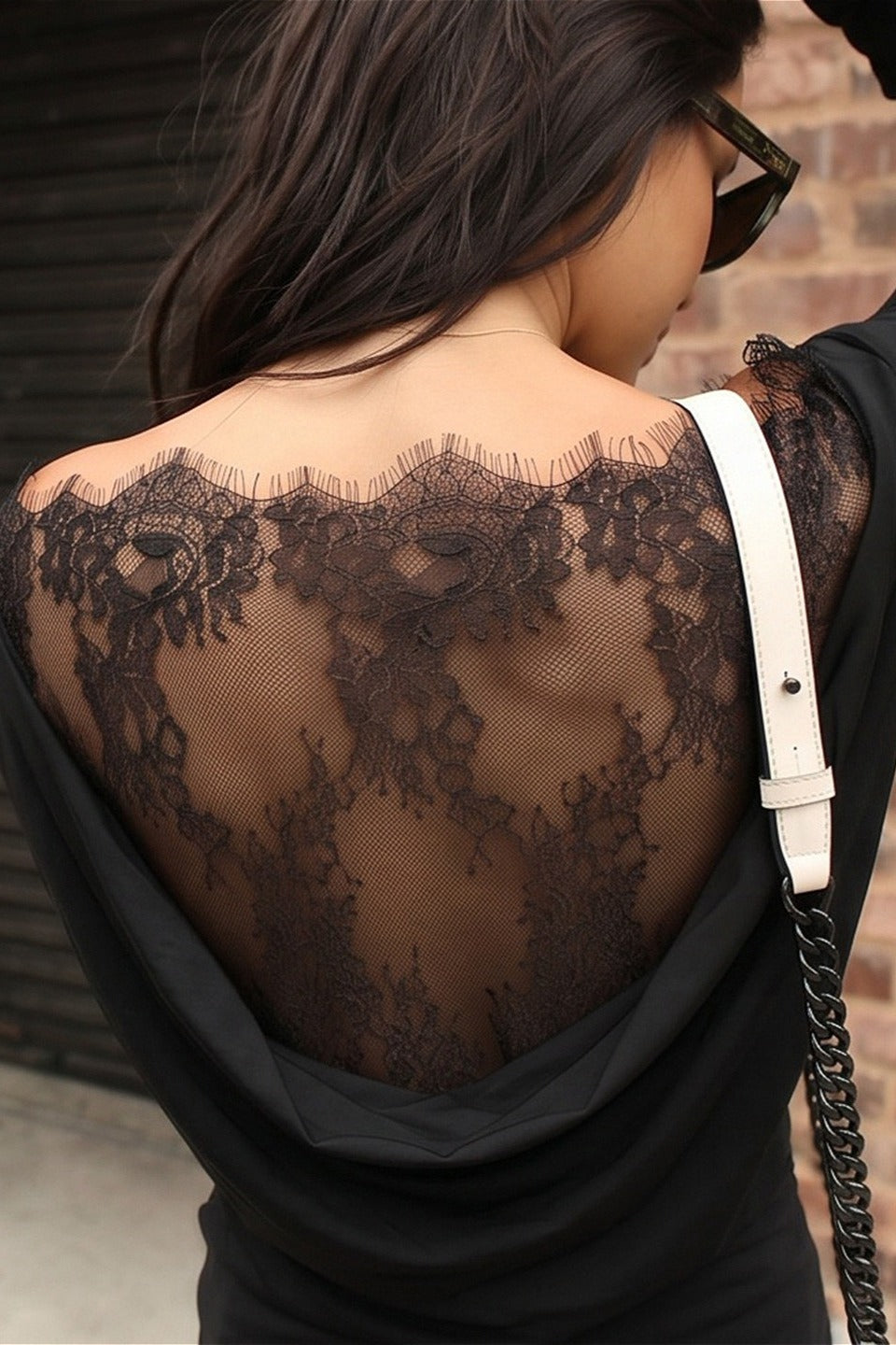 Sheer Lace Back Off Shoulder Blouse