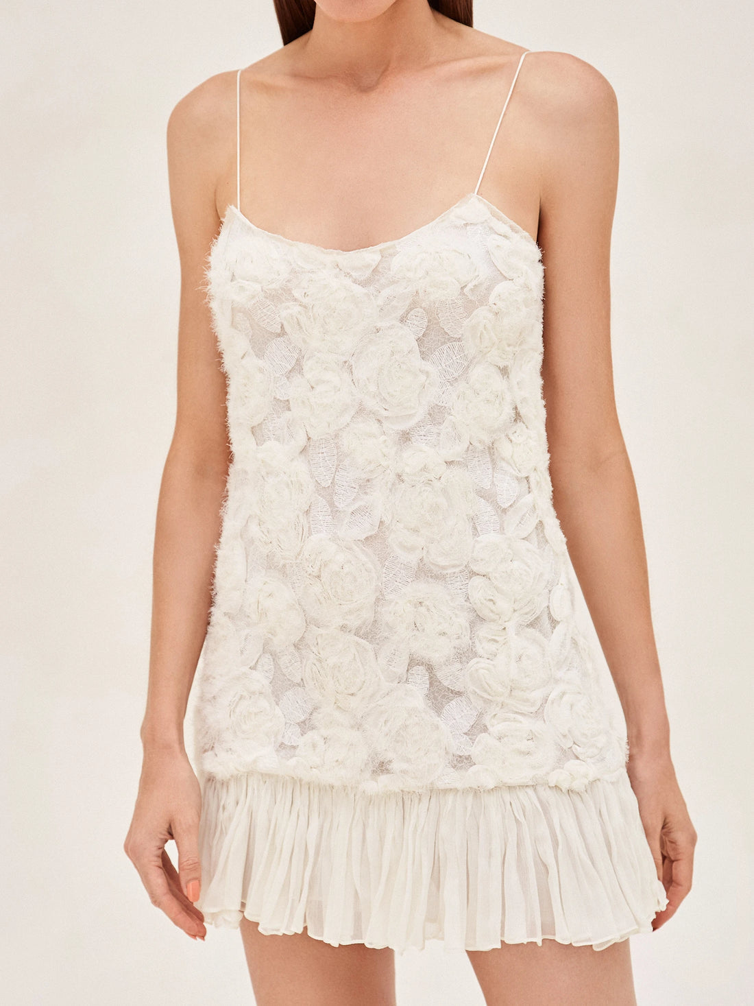 Blanc Rosette-Detailed Georgette Mini Dress