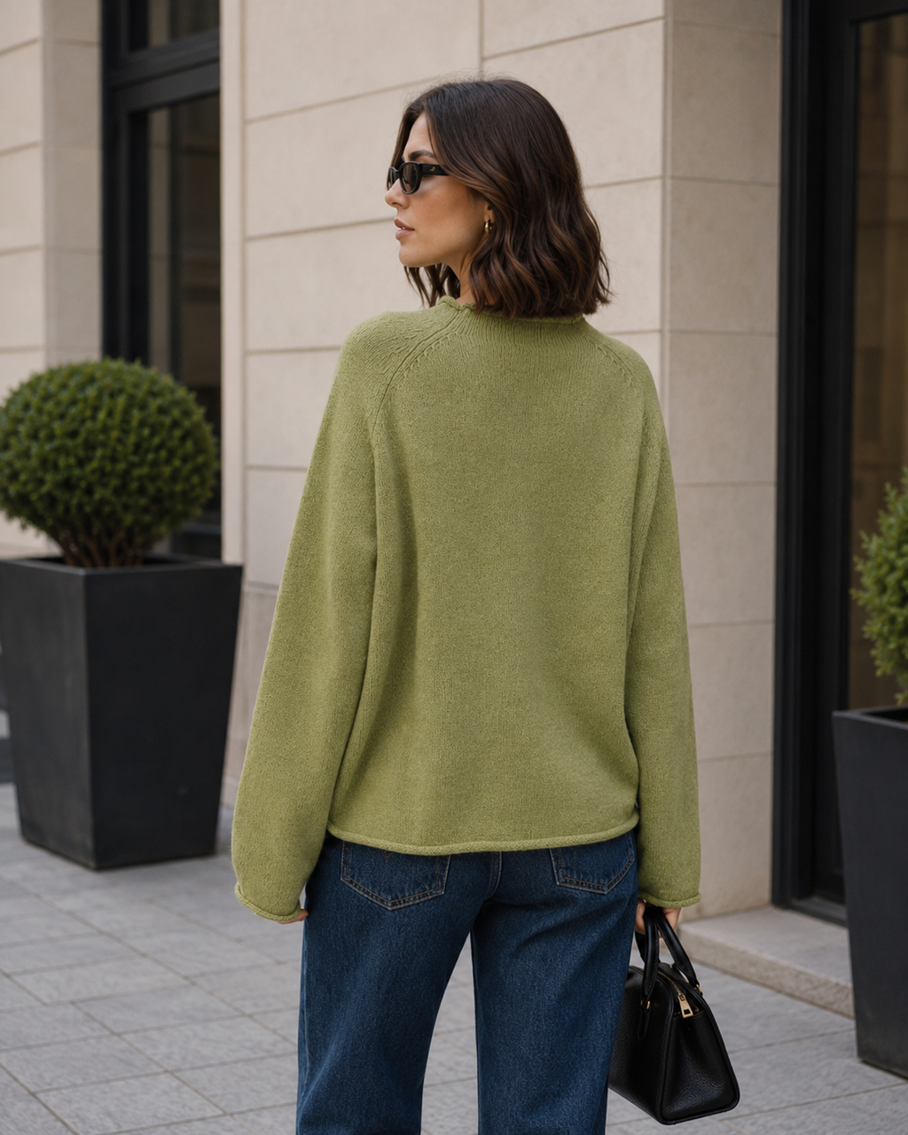 Sardine Jacquard Crew Neck Oversized Knit Sweater