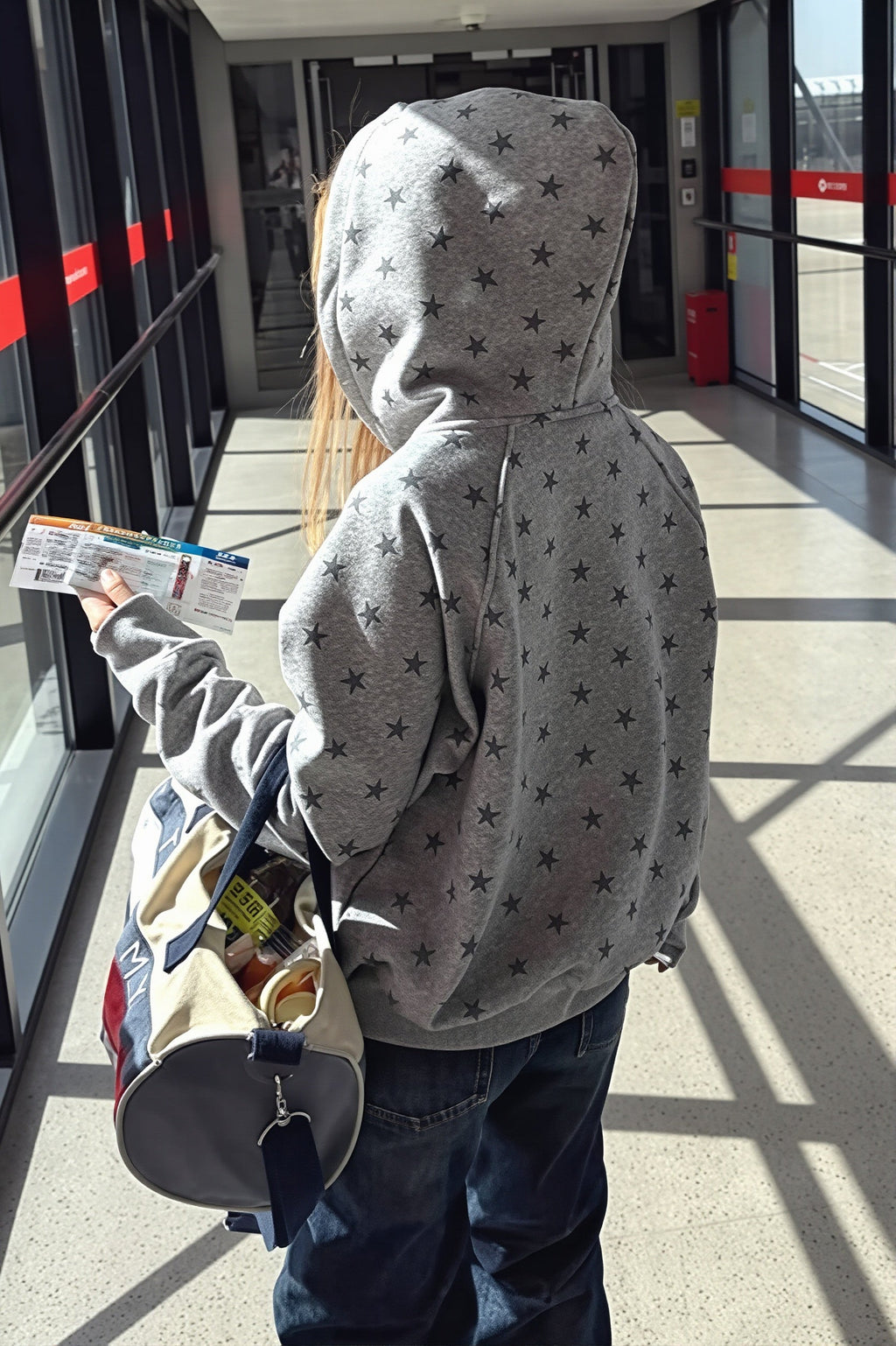 Casual Full Star Print Zip Hoodie
