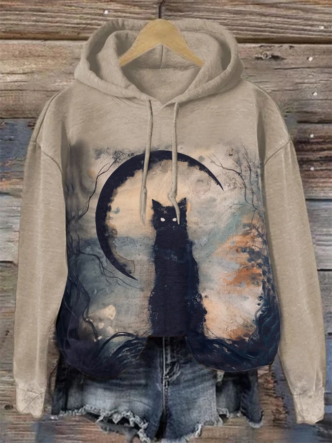 Halloween Vintage Cat Drawstring Sweatshirt