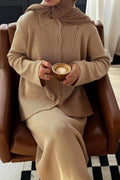 Polo Cardigan Midi Skirt Knit Set