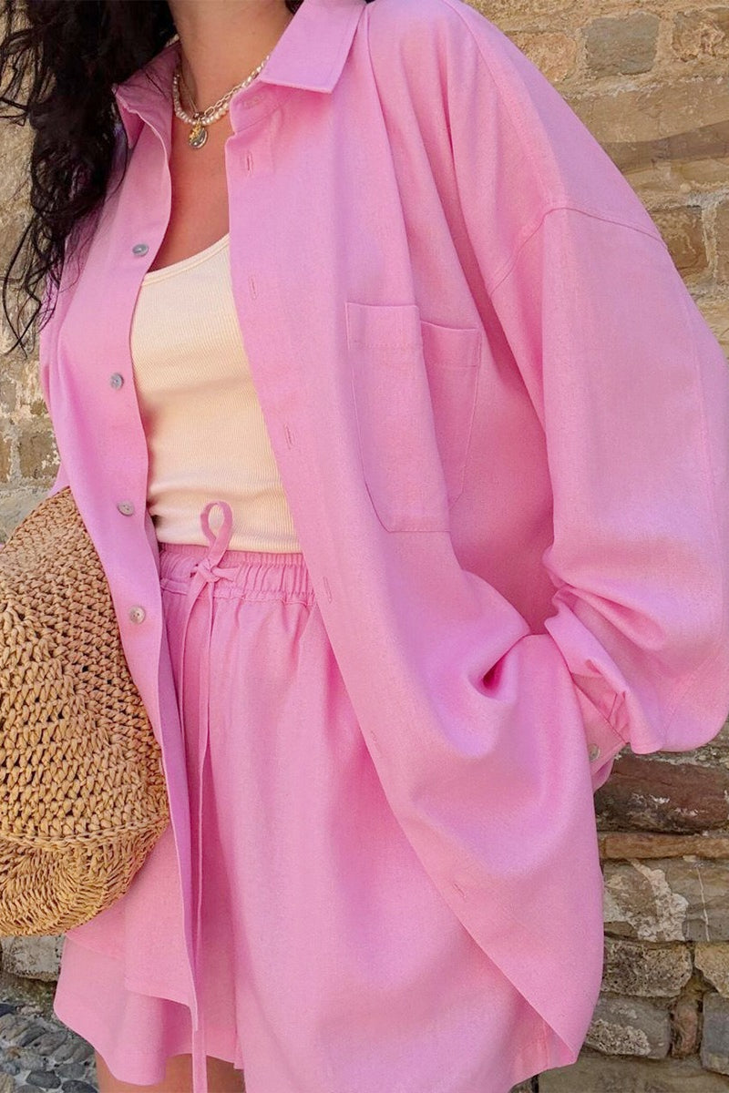 Relaxed Button Shirt Shorts Set