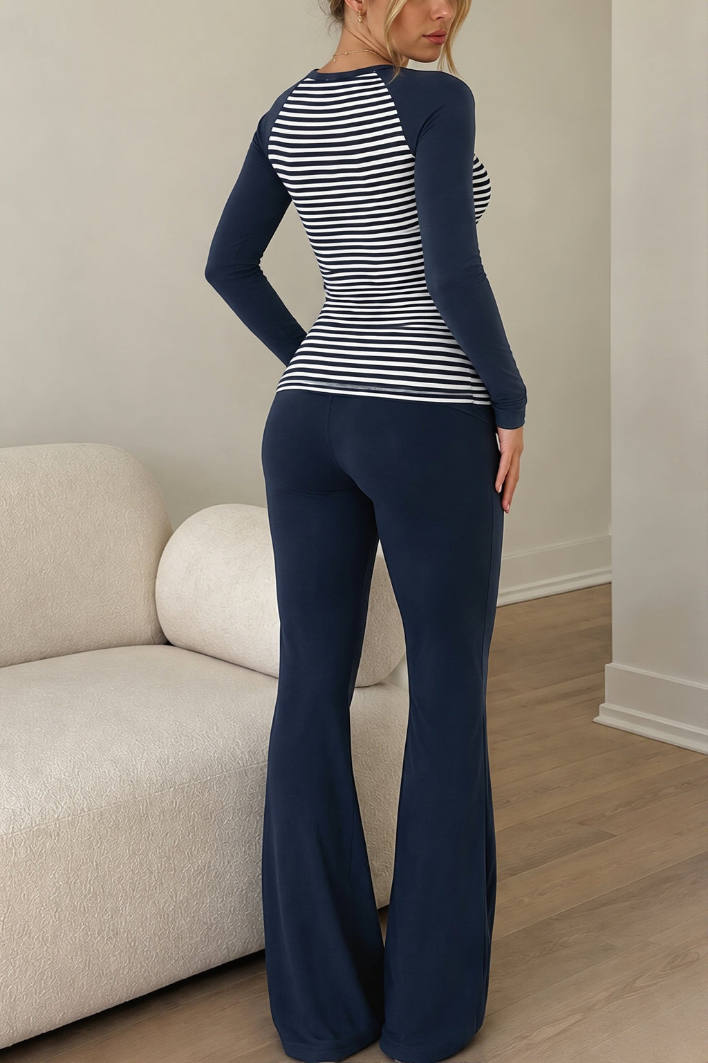 Striped Raglan Top and Flare Pants Set