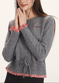 Panel-Design Waist-Cinched Slim Knit Cardigan