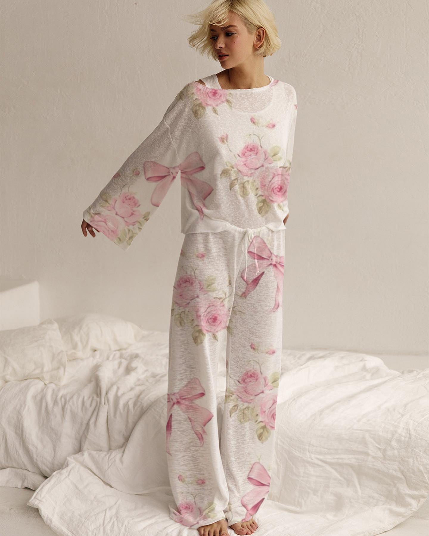 Women's Floral Bow Pajama Set
