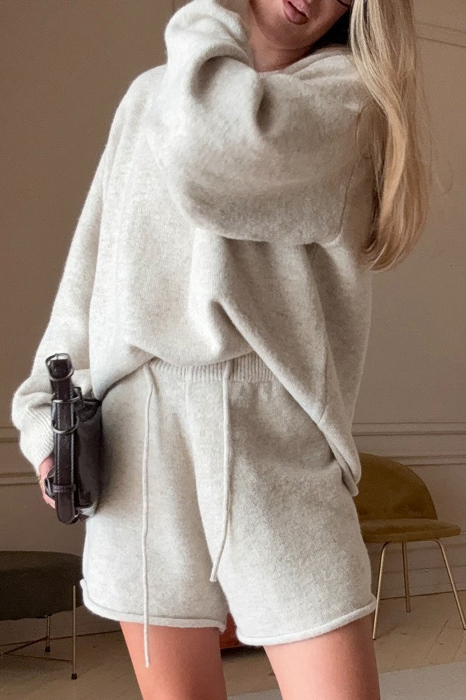 Round Neck Sweater Knit Shorts Set