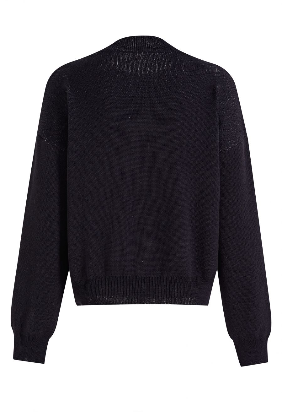 Big Ghost Intarsia Crew Neck Knit Sweater