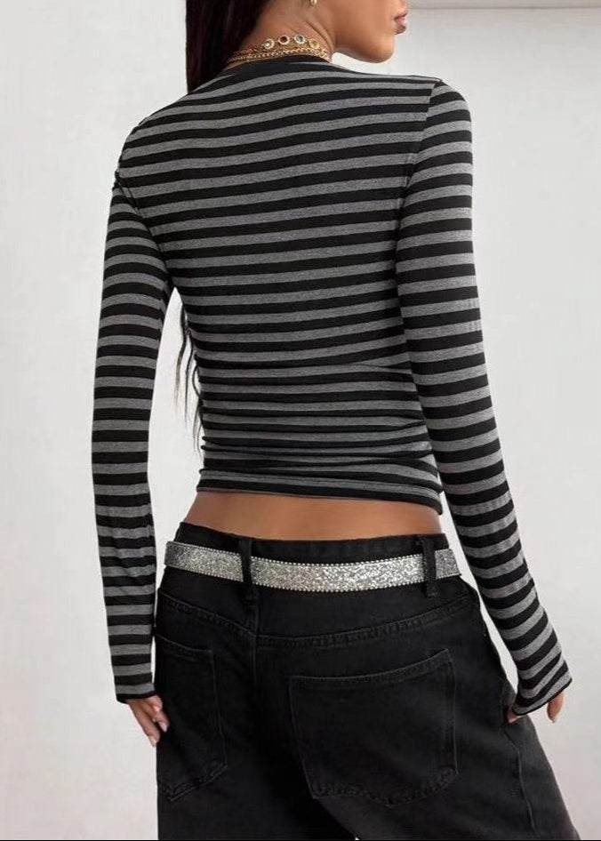 Sexy Slim Fit Striped Crew Neck Long Sleeve Tee
