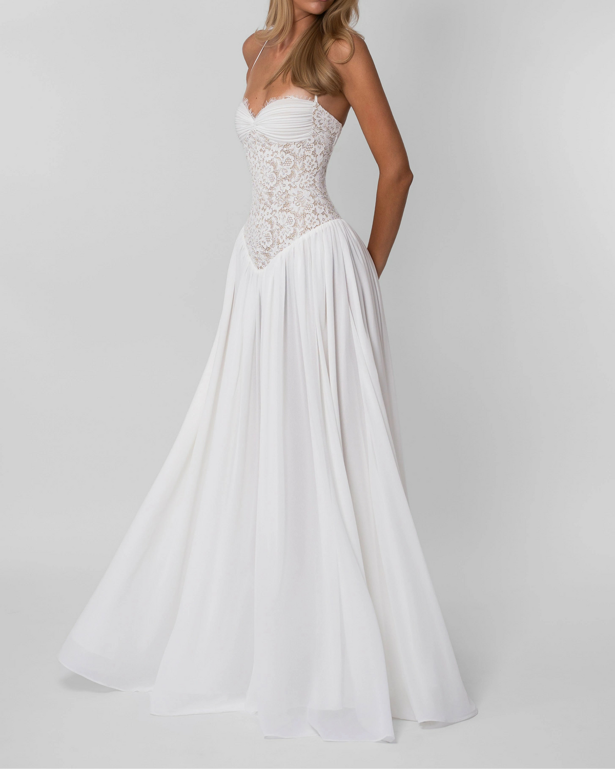 Eyelash Lace Corset Lace-Up Back Chiffon Maxi Dress