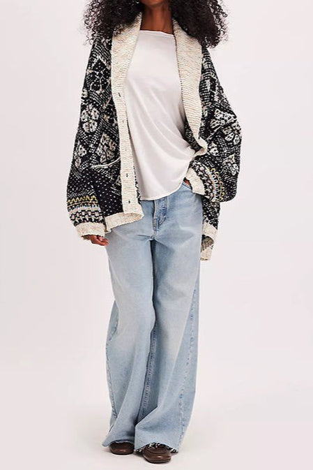 Casual Single Breasted V Neck Square Knit Cardigan