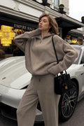 Double Zip Polo Knit Wide Leg Pants Set