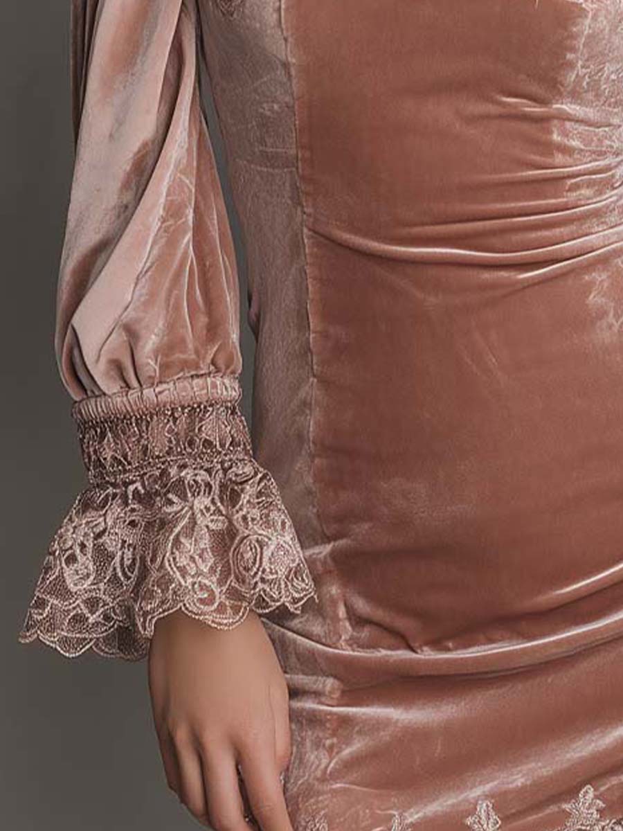 Velvet Lace-Trim Mini Dress