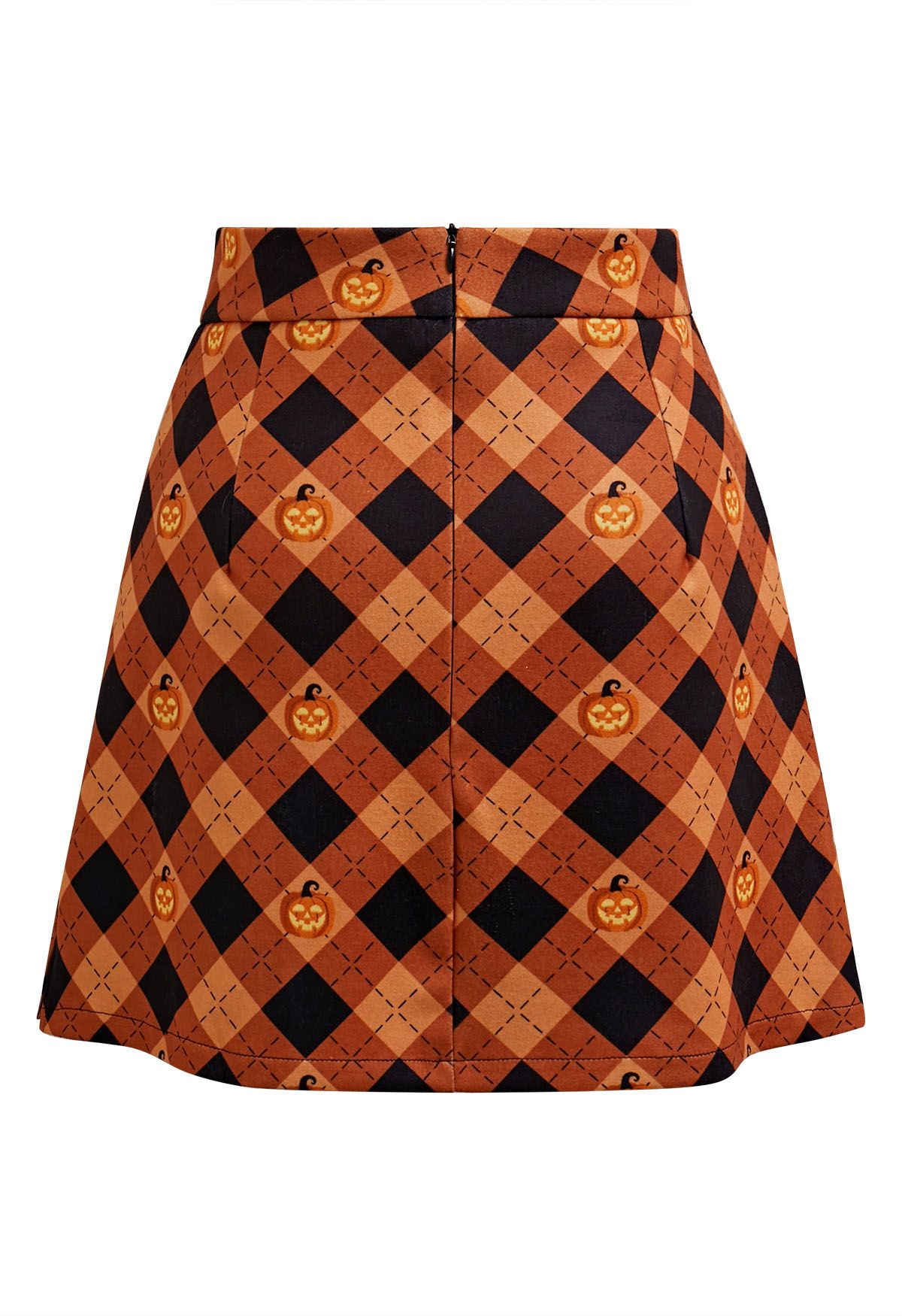 Halloween Pumpkin Plaid A-Line Mini Skirt