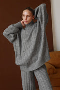 Ribbed Turtleneck Sweater Wide Leg Pants Set