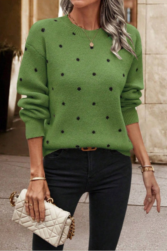 Textured Dot Crew Neck Pullover Knit Sweater