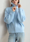 Naval-Collar Zip Lazy-Style Thick Knit Cardigan