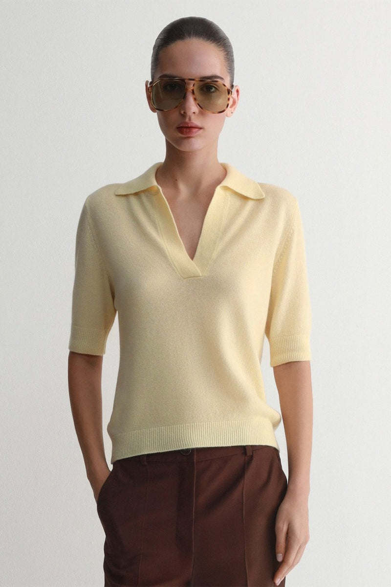 Open Collar Short Sleeve Polo Knit Sweater