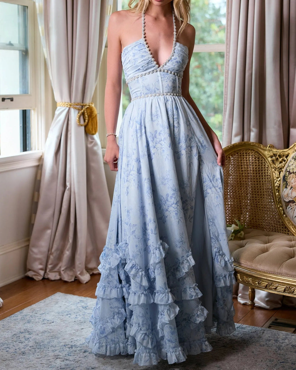 The Scarlette Dress in Blue Tapestry Rose