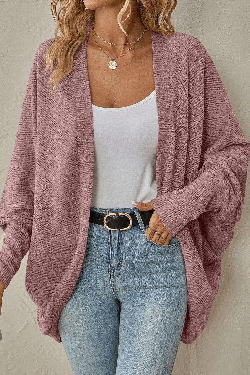 Longline Open Front Pocket Knit Cardigan