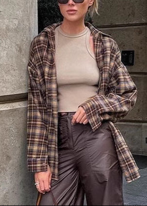 Vintage Plaid Long  Blouse