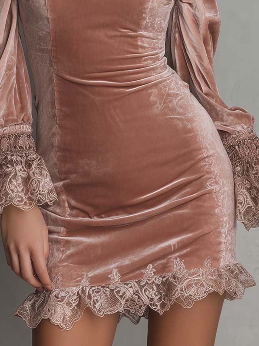 Velvet Lace-Trim Mini Dress
