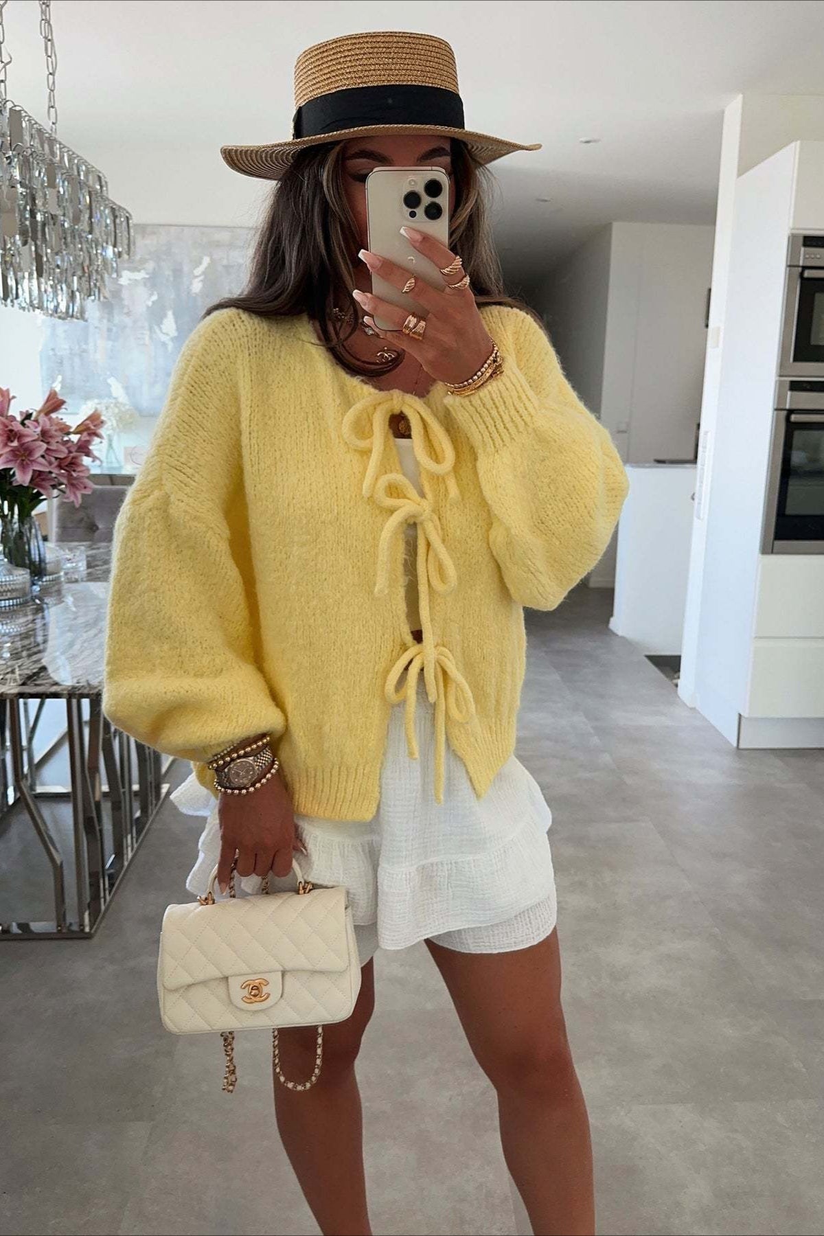Bow Tie Front Crew Neck Knit Casual Cardigan