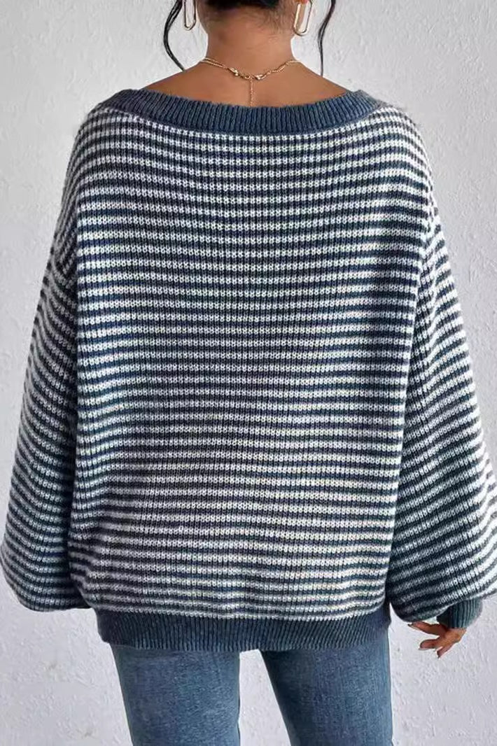 Stripe Boat Neck Oversized Sweater