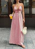 Slim Striped Halter Backless Beach Cami Maxi Dress