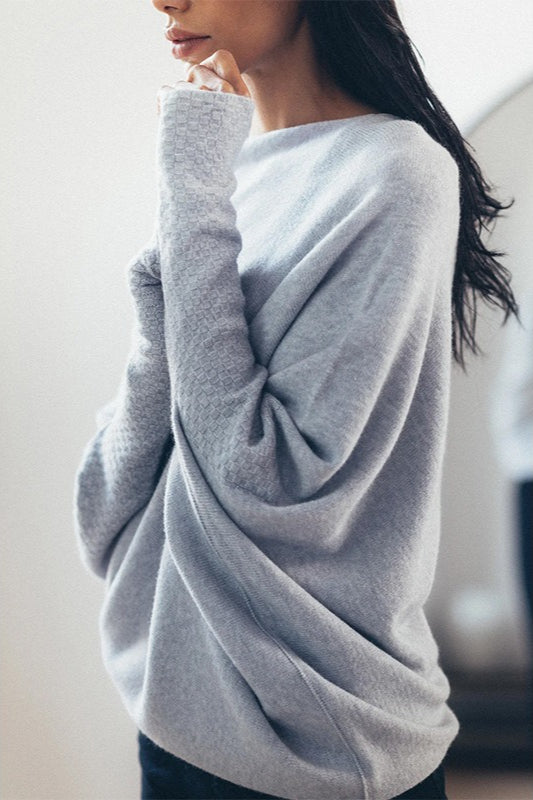 Draped Off Shoulder Long Sleeve Knit Sweater