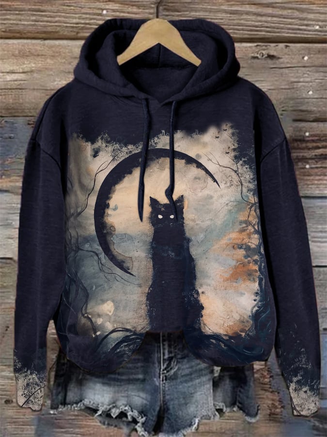 Halloween Vintage Cat Drawstring Sweatshirt