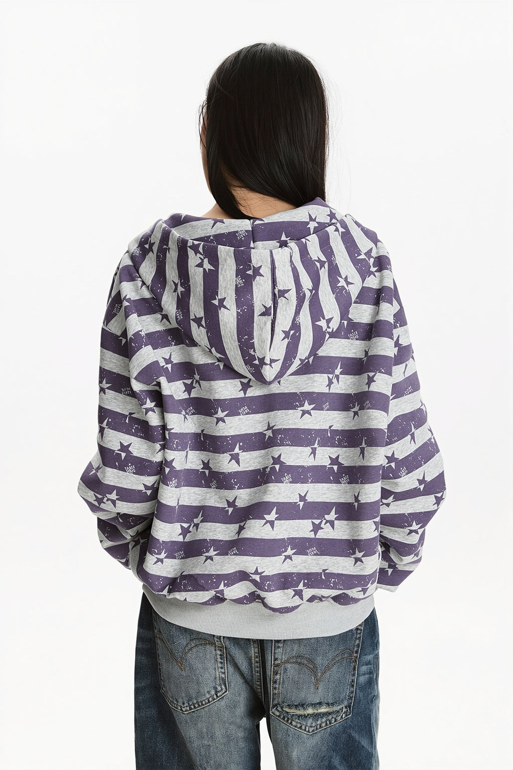 Striped Star Print Zip Hoodie