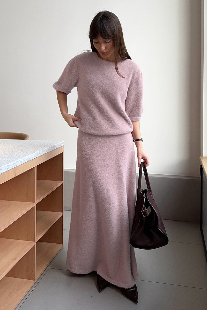 Elbow Sleeve Knit Top Maxi Skirt Set