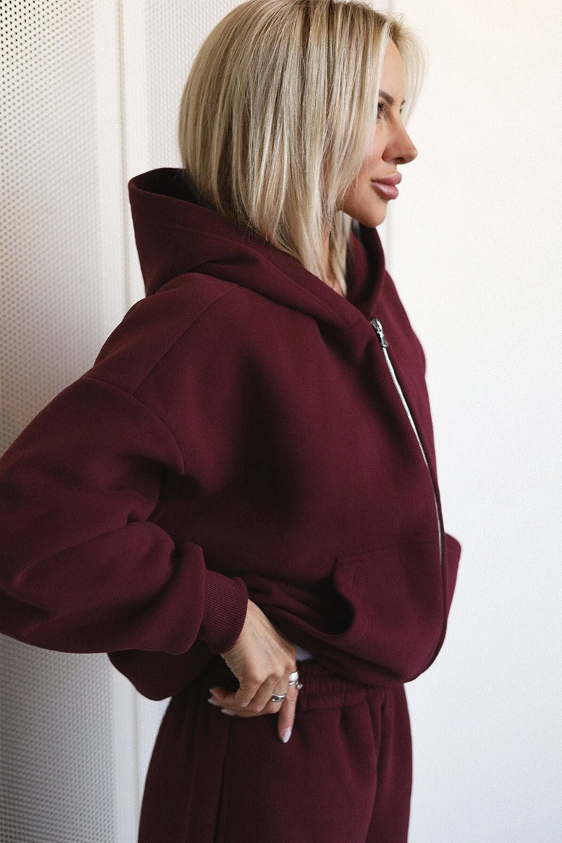 Hooded Zip Sweatshirt Jogger Pants Set