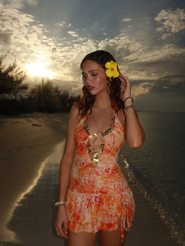 Halter neck sequin mini dress