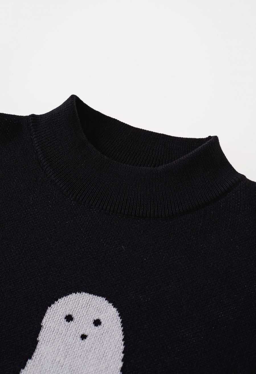 Ghost Jacquard Mock Neck Oversized Knit Sweater