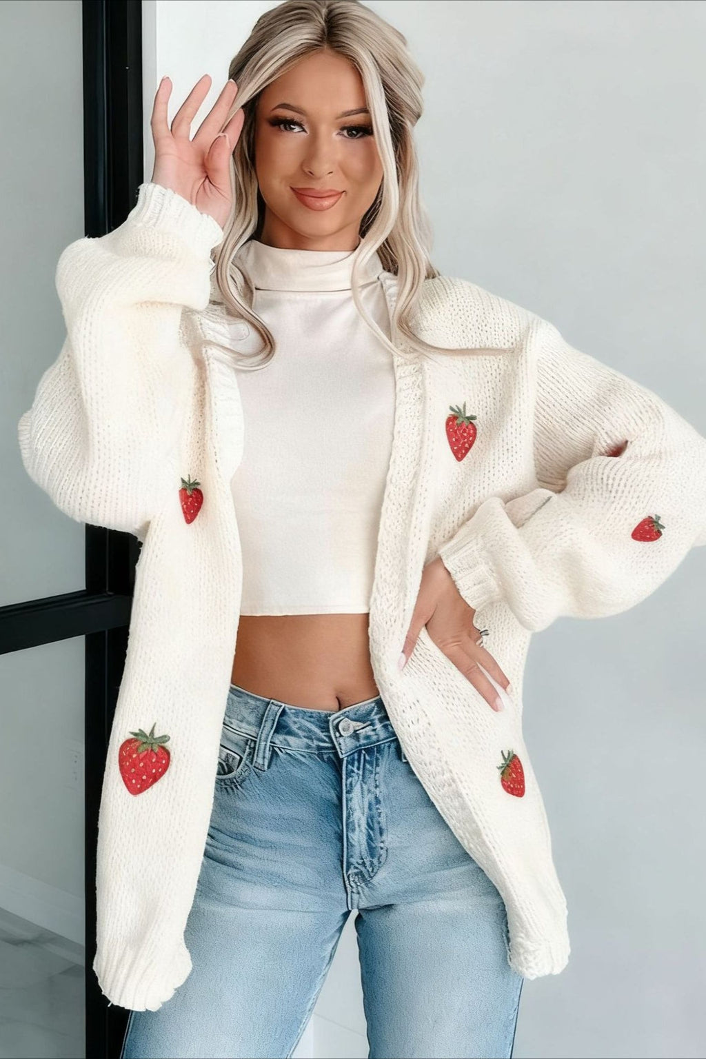 Pumpkin Embroidered Open Front Knit Cardigan