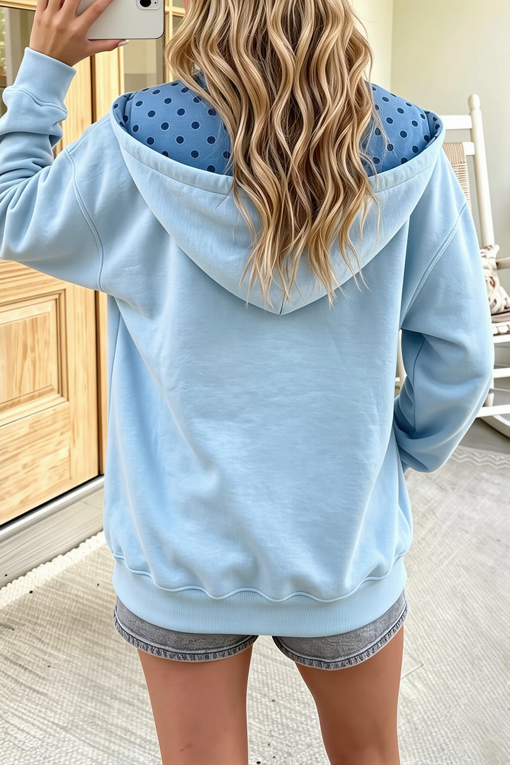 Polka Dot Lined Oversized Zip Hoodie