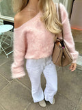 One shoulder furry sweater