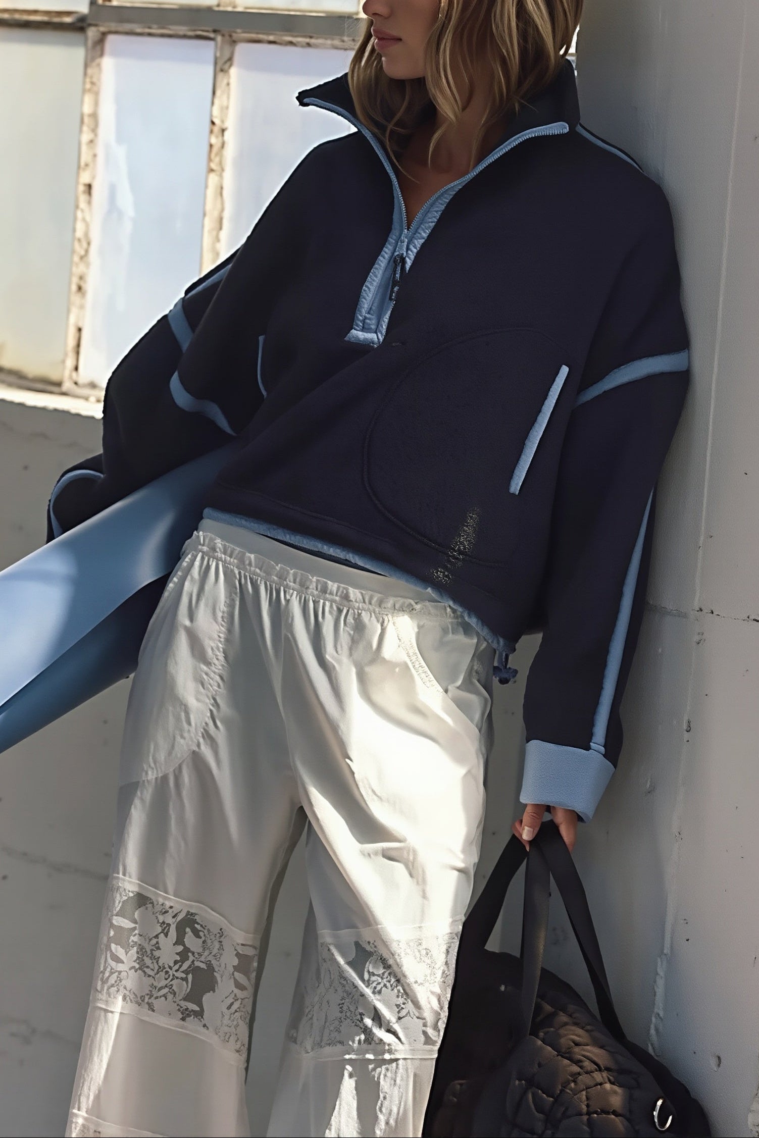 Colorblock Fleece Half Zip Sweatshirt